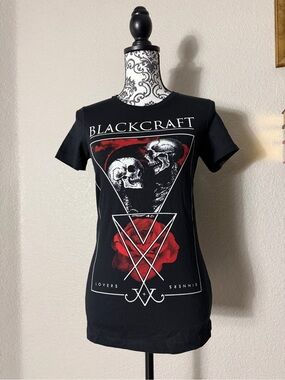Blackcraft Cult Black Graphic Short Sleeve Tee - Red Rose Skull Design